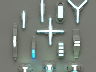 Sci-Fi Light Kitbash set 3D model