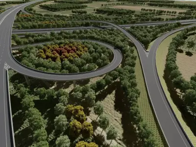 Highway Intersection Road Bridge Low-poly 3D model