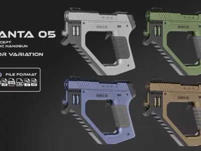 Quanta 05 SciFi Concept Handgun with 4 Color Variation 3D Model Pack