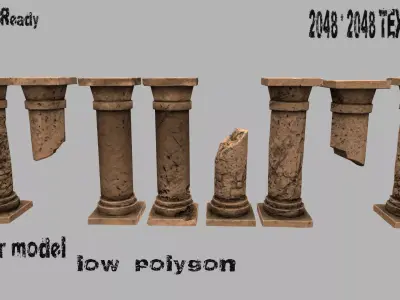 pillar set 5 of old stone pillars Low-poly 3D model