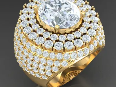 Light Gold Diamond Men Ring 2MR019 3D print model