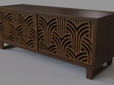 Art Deco TV Stand Credenza Brown 3D model