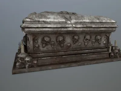 tomb 1 coffin with skulls Low-poly 3D model