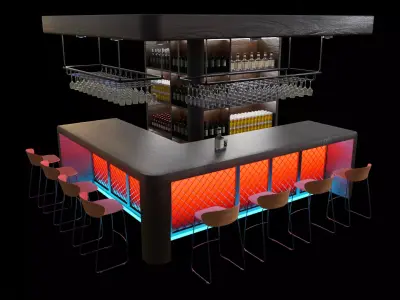Barcounter bar with lights and chairs 3D model