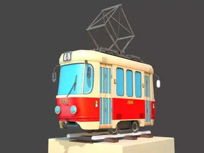 Old City Tram Tatra T3 Low-poly 3D model