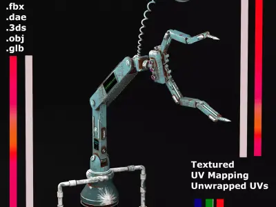 3D model of scifi robot arm with light and monitor Low-poly 3D model