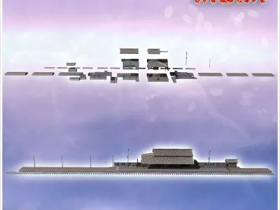 Asian passenger station with large tile building and wooden barr 3D print model