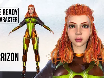 Low-poly gameready woman redhead character HORRIZON Low-poly 3D model