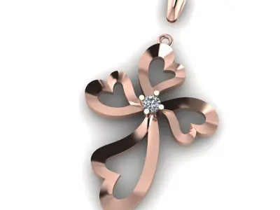 Pendant 3dm rose gold cross with diamond 3D model