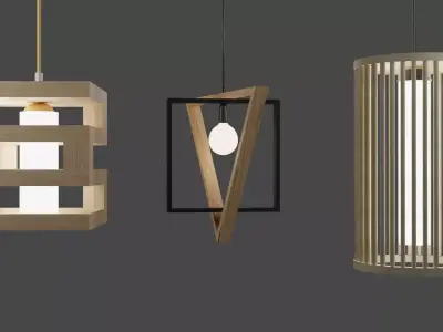 LIGHT pendant made of wood and glass 3D model