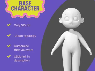 Cartoon Cute Female Cyborg Robot Character  3D model