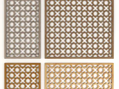 Wood Arabic Islamic pattern decorative grill screens 4 3D Model Pack