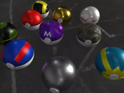 Collection Pokeball three pokemon balls Low-poly 3D model