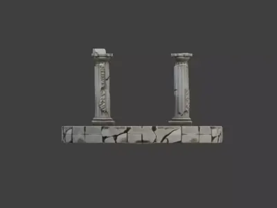 Stone Base with Three Crumbling Pillars Low-poly 3D model