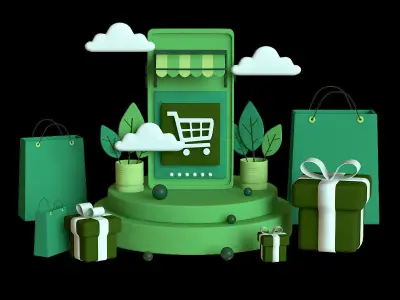 online-store shopping cart and gift boxes 3D model