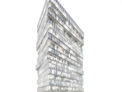 Modern office building 05 at night with interiors 3D model
