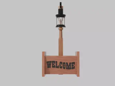 Bed Post Front Door Welcome Sign Planter Low-poly 3D model