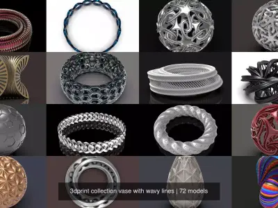 3dprint collection vase with wavy lines 3D Model Pack
