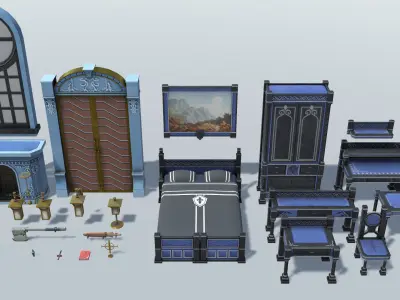 Bedroom Set E bed Low-poly 3D model