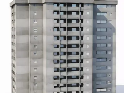 Brutalist Concrete Apartment Tower 3D Model Low-poly 3D model