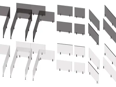 Set of glass railings with stairs 3D model