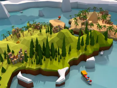 Cartoon Low Poly Flat Earth  Low-poly 3D model