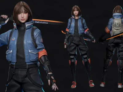 Cyberpunk Street Fighter - Game Ready Low-poly 3D model