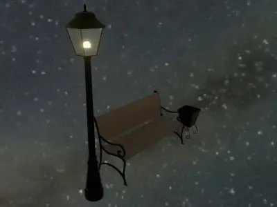 Low Poly Vintage Street Props Lantern Bench Trash Game Ready Free low-poly 3D model
