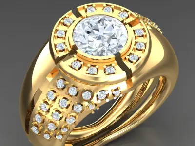 Light Gold Diamond Men Ring 2MR056 3D model