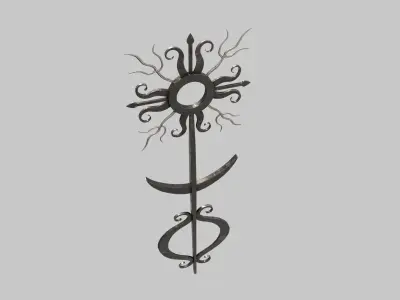 Fenced Grave With Unique Cross Low-poly 3D model