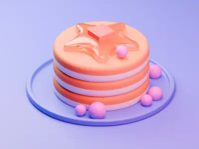 3D Blender Pancake Set Comes with Star Syrup and Pink Berries Free 3D model
