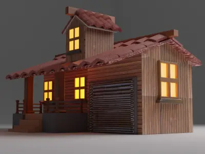 Wooden Made 3D House  in Blender Low-poly 3D model