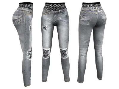 Skinny Jeans With Fishnet Stockings Under Low-poly 3D model