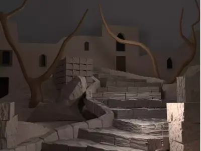 Desert Scene Temple-Old City Stairs Low-poly 3D model