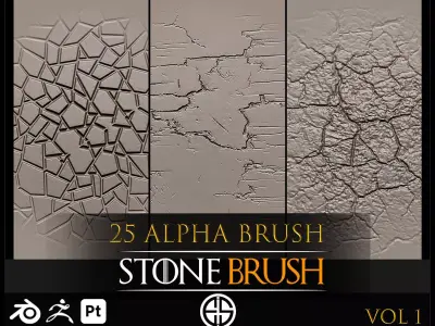 25 Real Stone Alpha Brushes - Blender Alpha Brush - Zbrush Alpha 3D model purchase