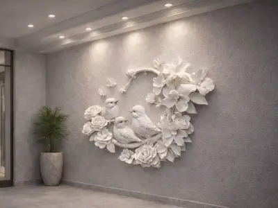 Decorative Birds and Floral Wall 3D Model 3D model