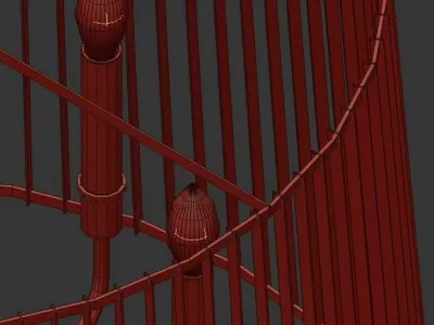 Linara 6 chandelier with shade and gold rods 3D model