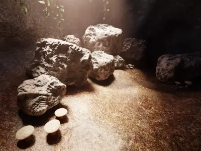 Cave V5 - Chamber with Vegetation and Stone Rocks Formations  3D model