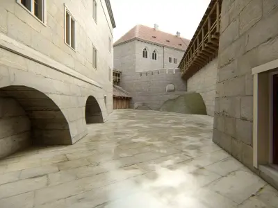 Medieval Hill Fortress European Stone Castle Complex  Low-poly 3D model