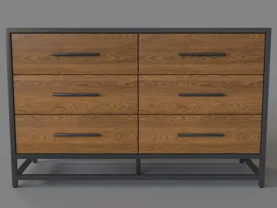 Kids Fulton Street Brown 6-Drawer Dresser 3D model
