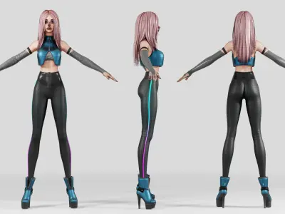 Streamer girl Sci-fi webcam performer with facial expressions Low-poly 3D model