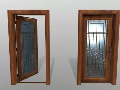 door 2 wooden with glass Low-poly 3D model purchase
