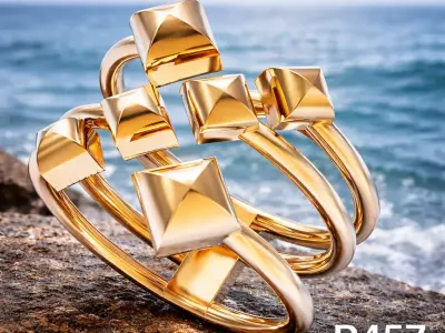 PYRION Modern Geometric Women Gold Ring 3D print model