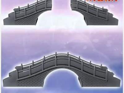 Asian brick bridge with wooden railing and stair steps 4 - Asian 3D print model