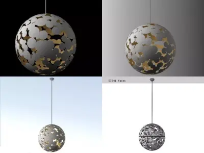 Camouflage pendant lamp with gold and silver circles 3D model