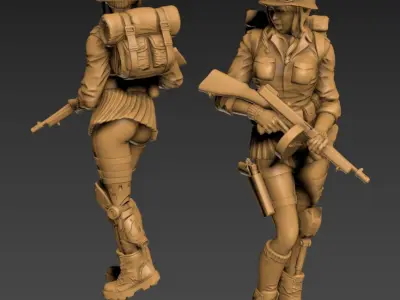 Soldier Girl 100mm and 32mm 3D print model