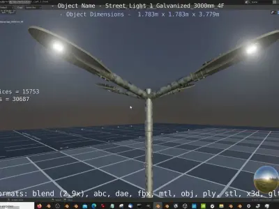 Street Light 1 Galvanized 3000mm 4F Low-poly 3D model