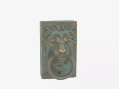 3D brass lion head door knocker verdigris patina and mounting 3D model