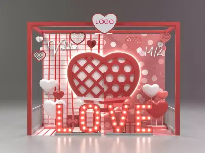 Valentine Photobooth Double-Sided Heart Love 3D model