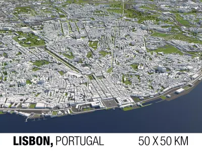 Lisbon Portugal 50x50km 3D City Map 3D model